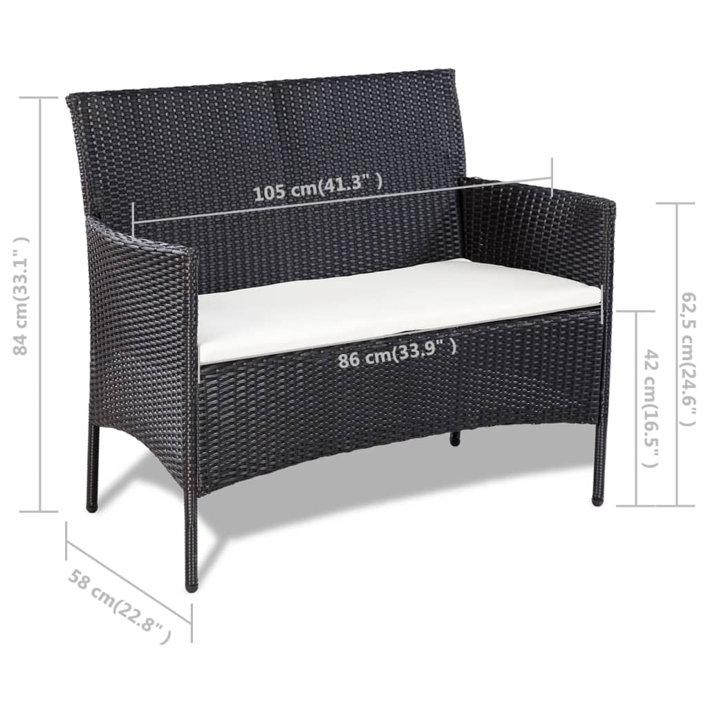 4-delige Loungeset met kussens poly rattan