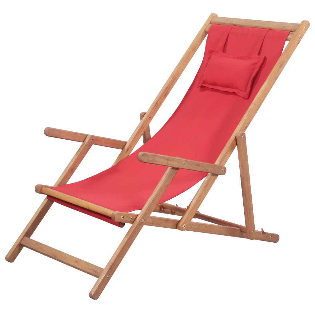 Chaise de plage pliable en tissu et structure en bois