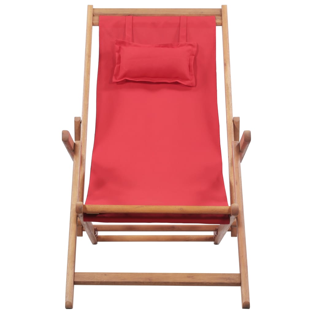 Chaise de plage pliable en tissu et structure en bois