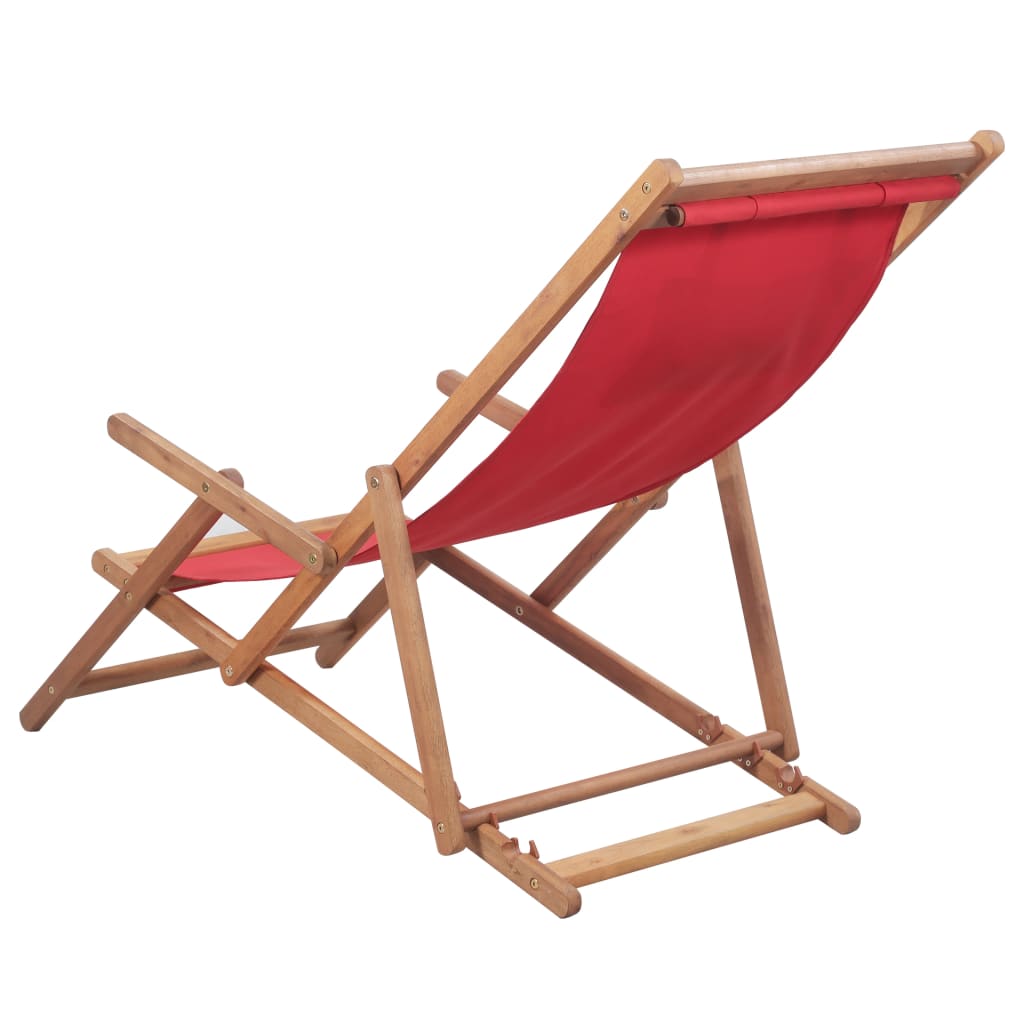 Chaise de plage pliable en tissu et structure en bois