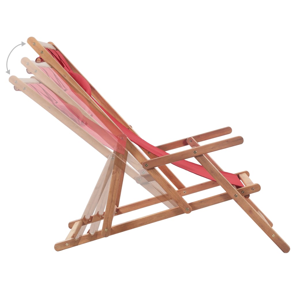 Chaise de plage pliable en tissu et structure en bois