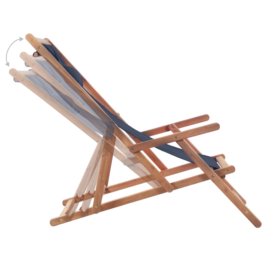 Chaise de plage pliable en tissu et structure en bois