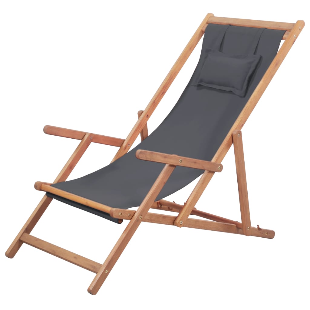 Chaise de plage pliable en tissu et structure en bois