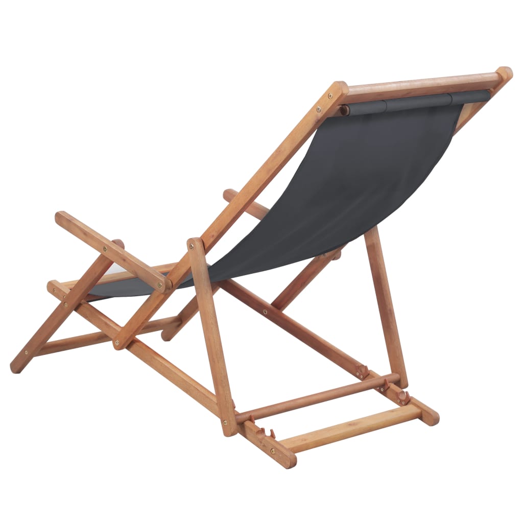 Chaise de plage pliable en tissu et structure en bois