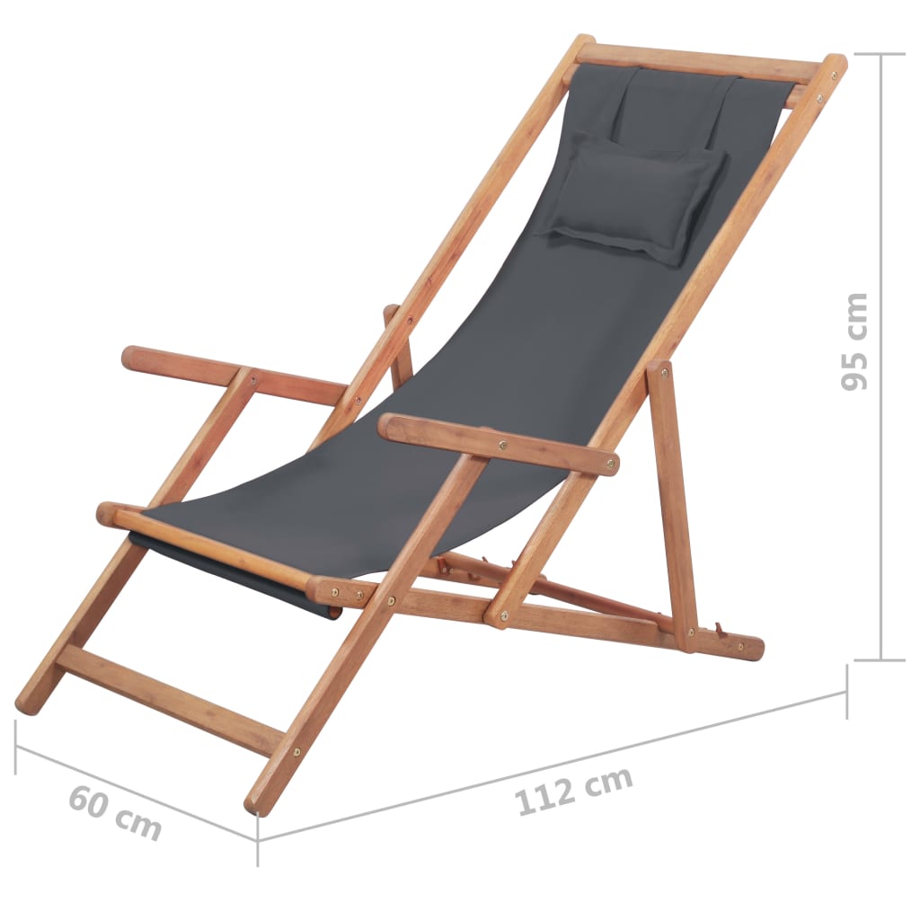 Chaise de plage pliable en tissu et structure en bois