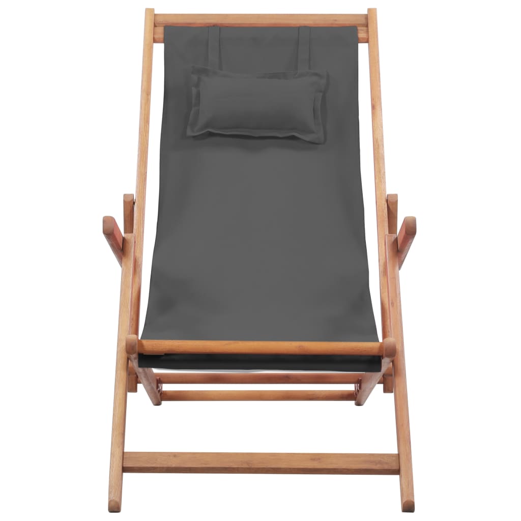 Chaise de plage pliable en tissu et structure en bois