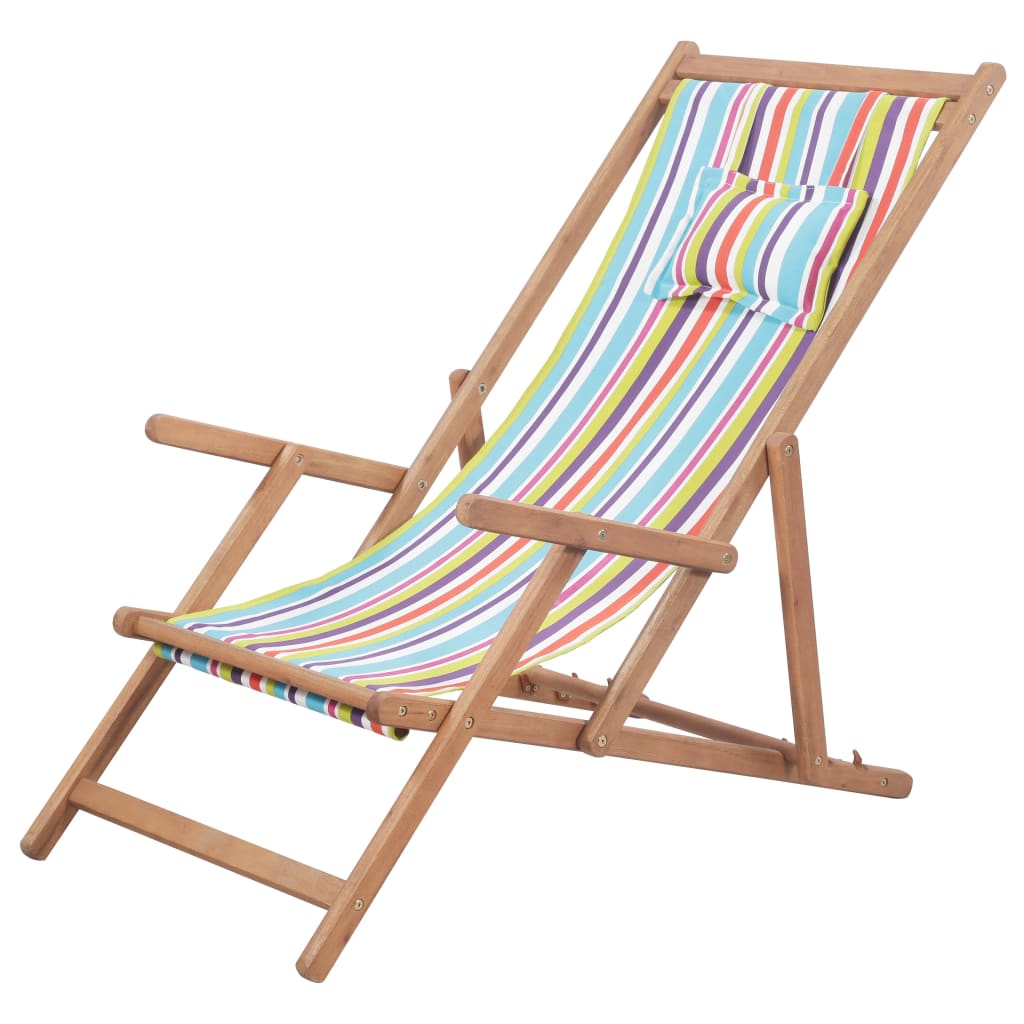 Chaise de plage pliable en tissu et structure en bois