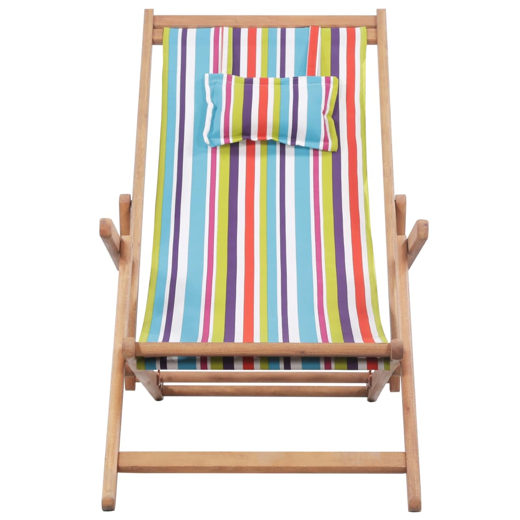 Chaise de plage pliable en tissu et structure en bois