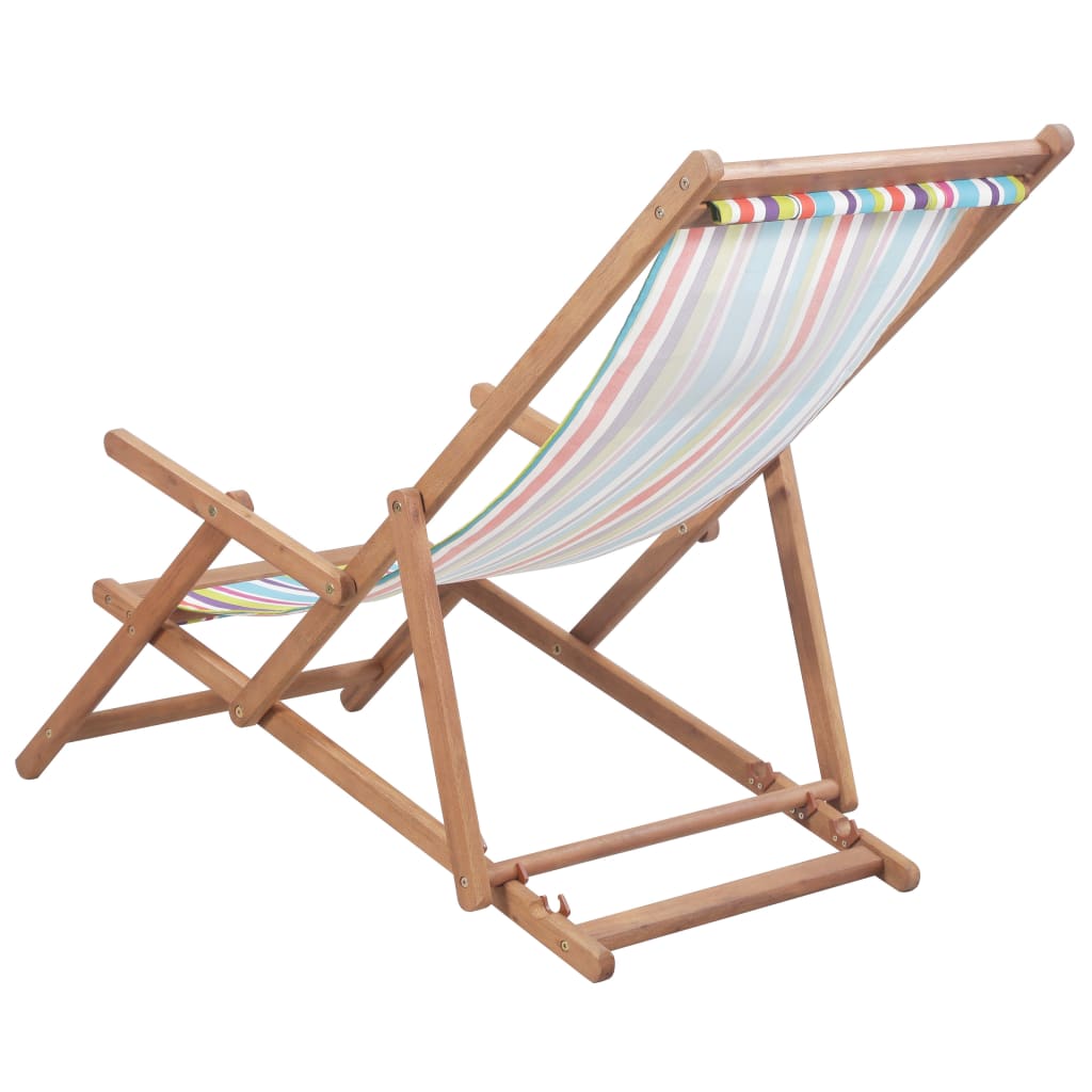 Chaise de plage pliable en tissu et structure en bois