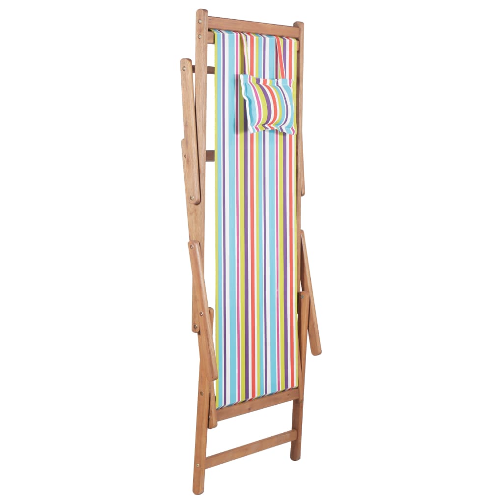 Chaise de plage pliable en tissu et structure en bois