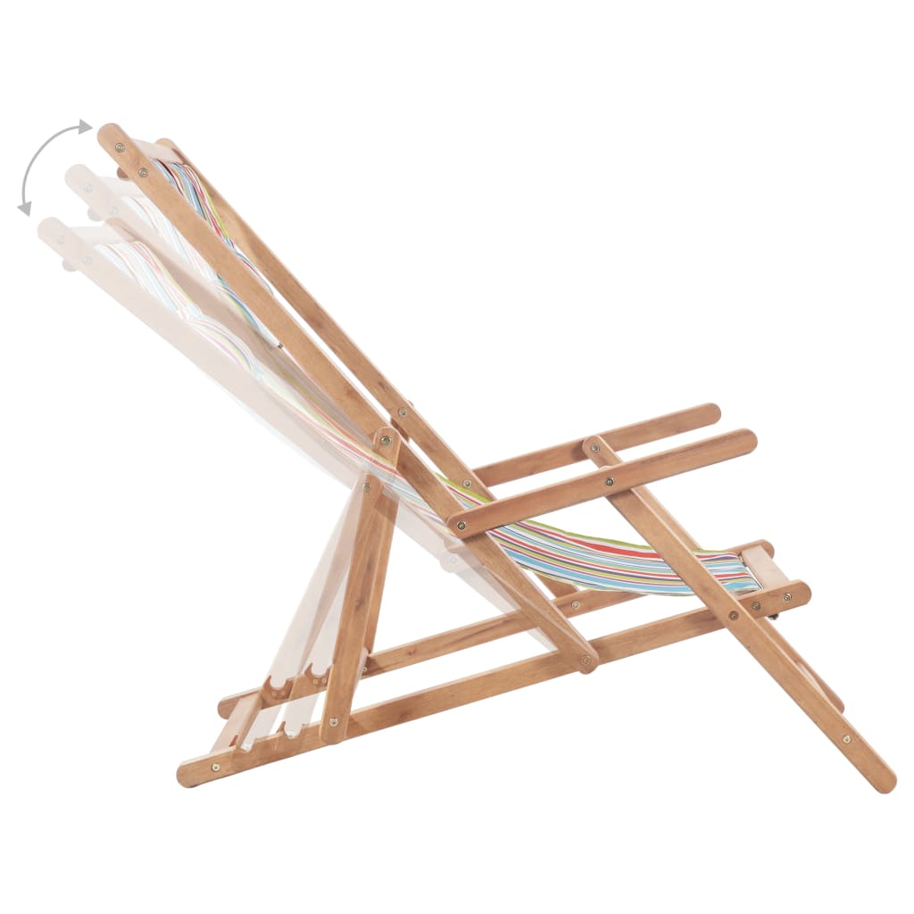 Chaise de plage pliable en tissu et structure en bois