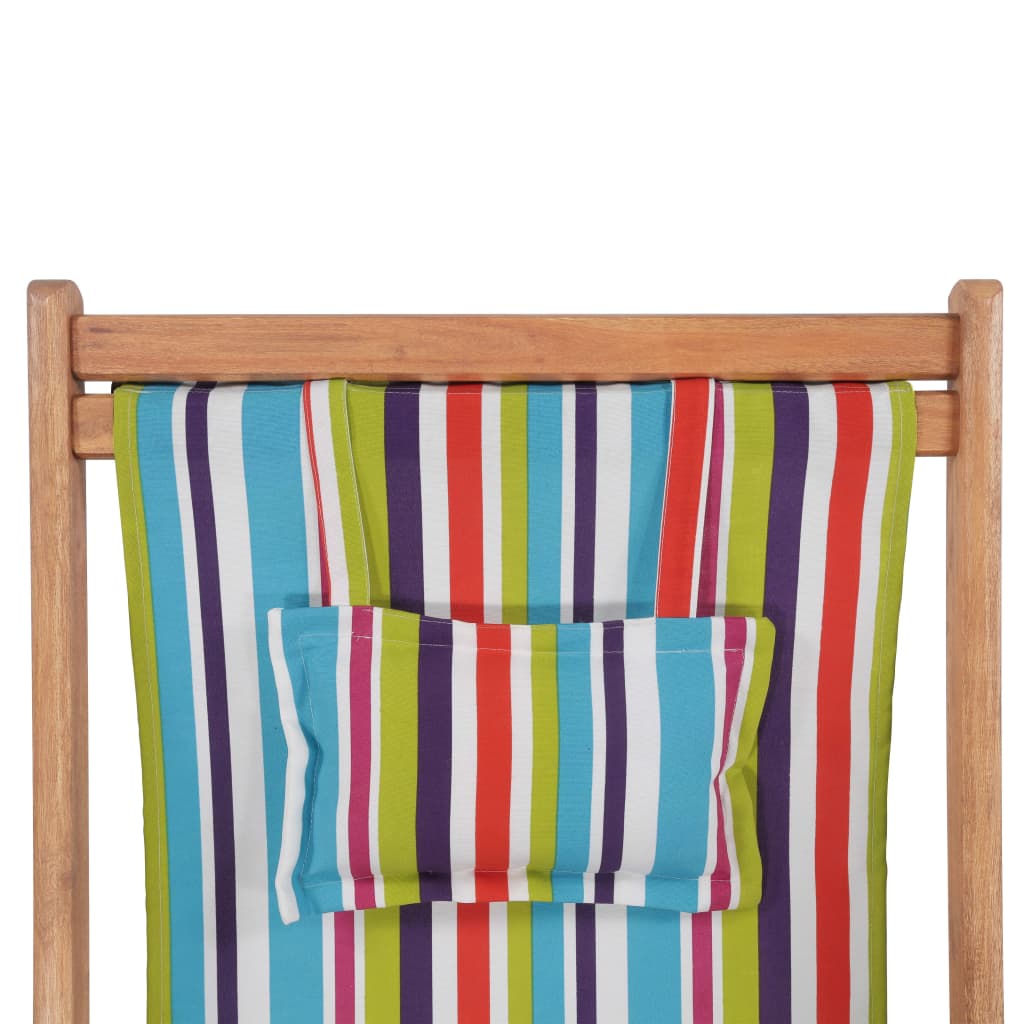 Chaise de plage pliable en tissu et structure en bois