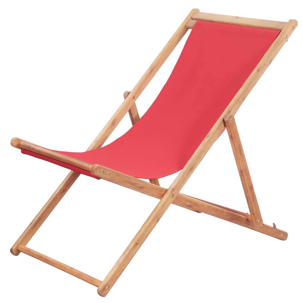 Chaise de plage pliable en bois d'eucalyptus et tissu