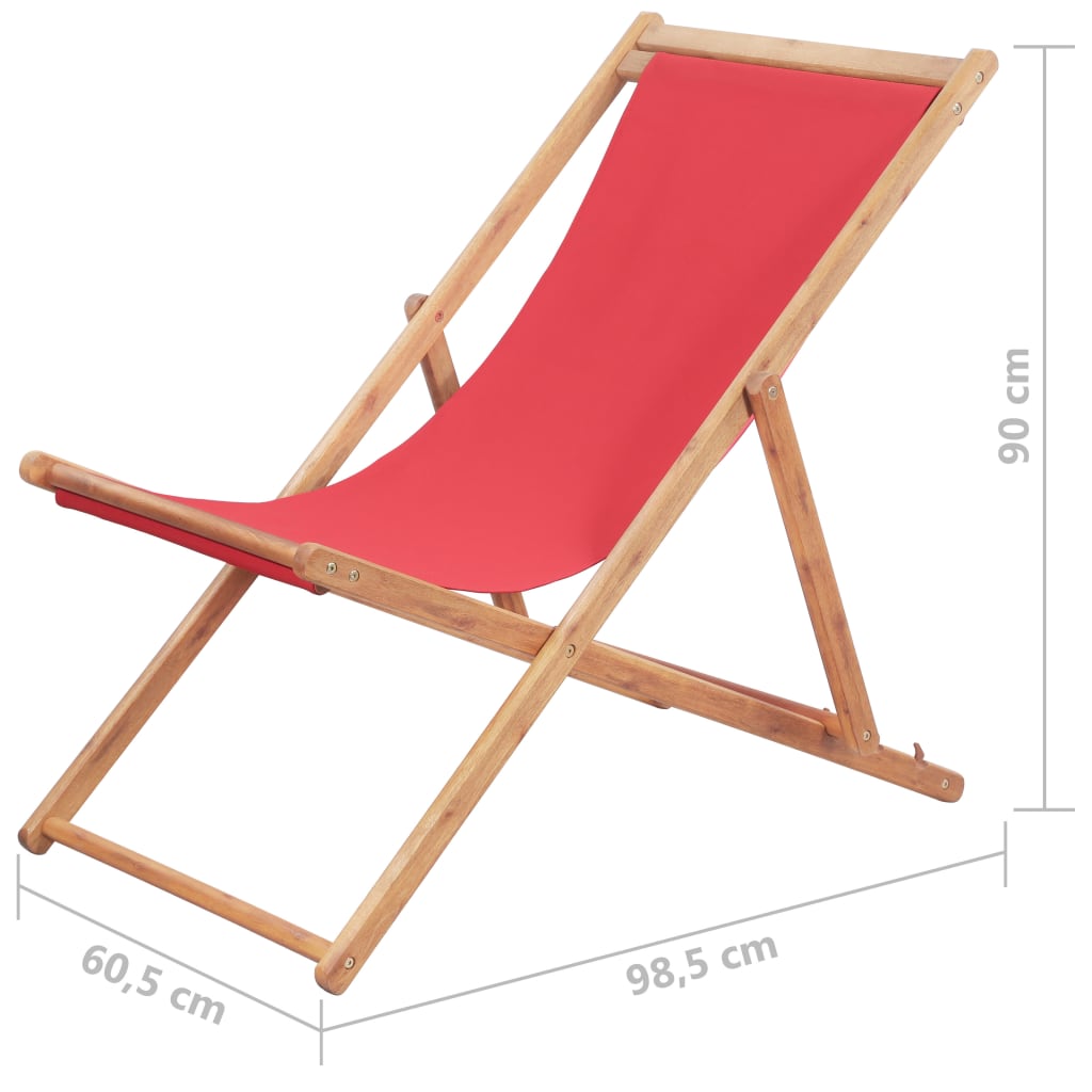 Chaise de plage pliable en bois d'eucalyptus et tissu