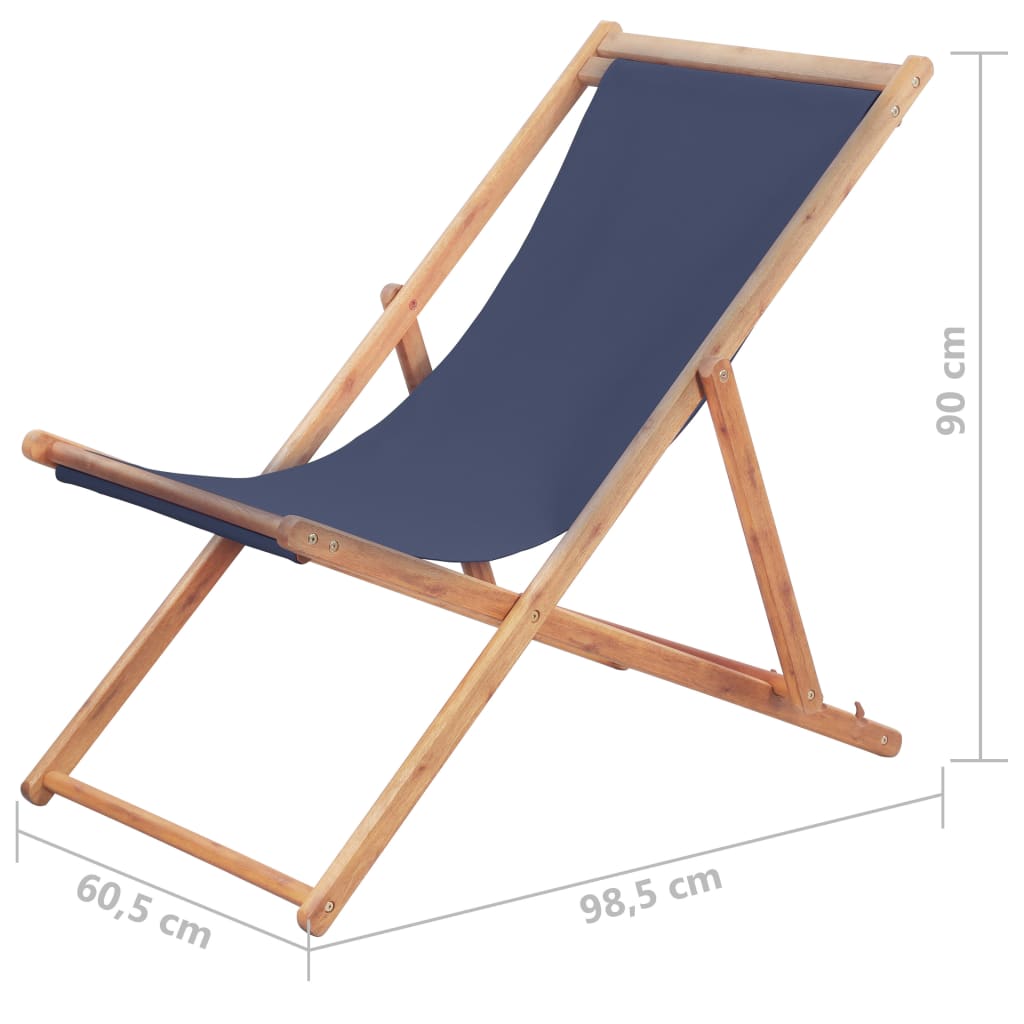 Chaise de plage pliable en bois d'eucalyptus et tissu