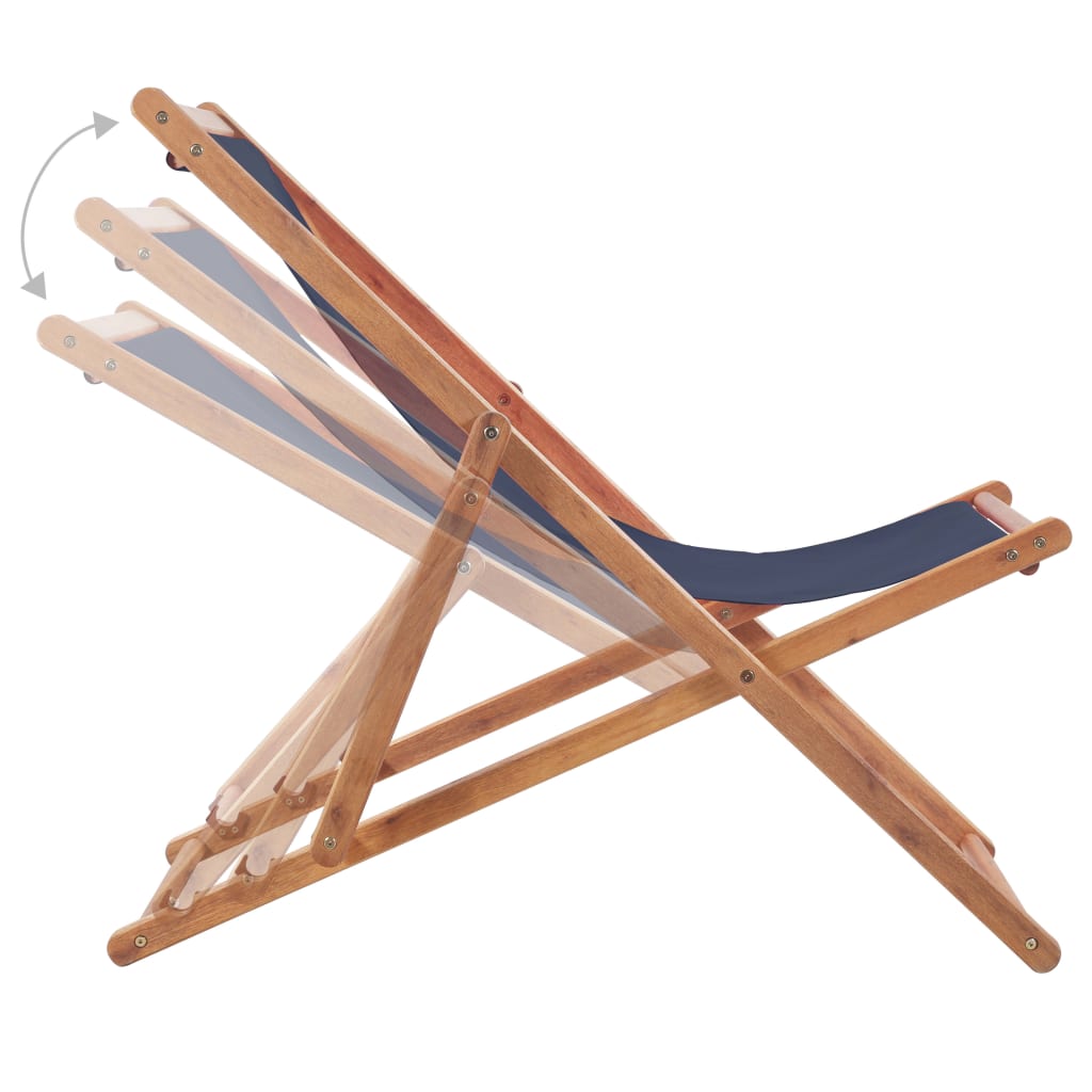 Chaise de plage pliable en bois d'eucalyptus et tissu