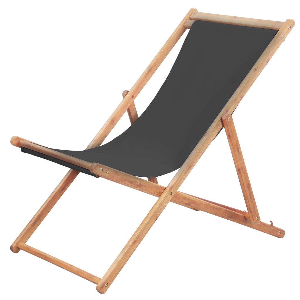 Chaise de plage pliable en bois d'eucalyptus et tissu