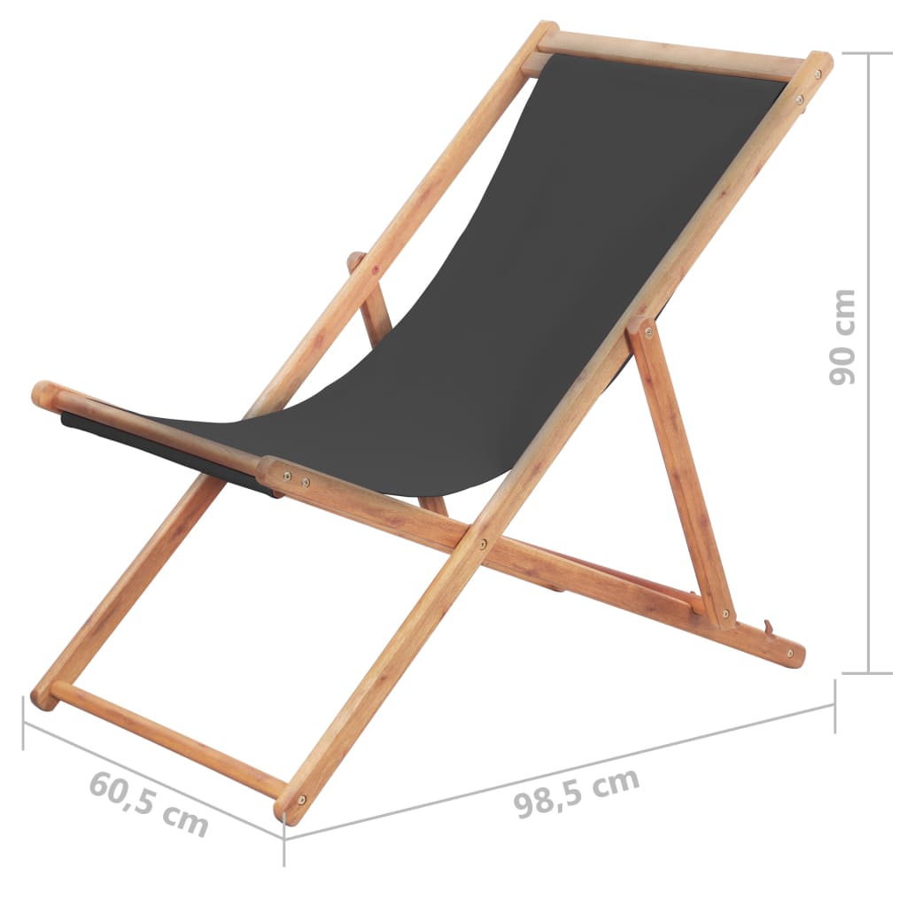 Chaise de plage pliable en bois d'eucalyptus et tissu