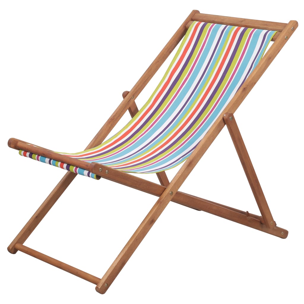 Chaise de plage pliable en bois d'eucalyptus et tissu