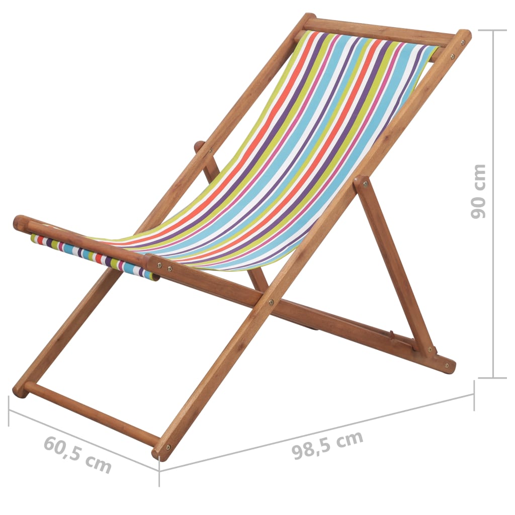 Chaise de plage pliable en bois d'eucalyptus et tissu