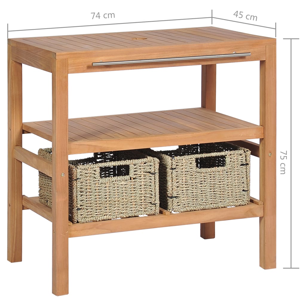 Meuble vasque 132x45x75 cm teck massif