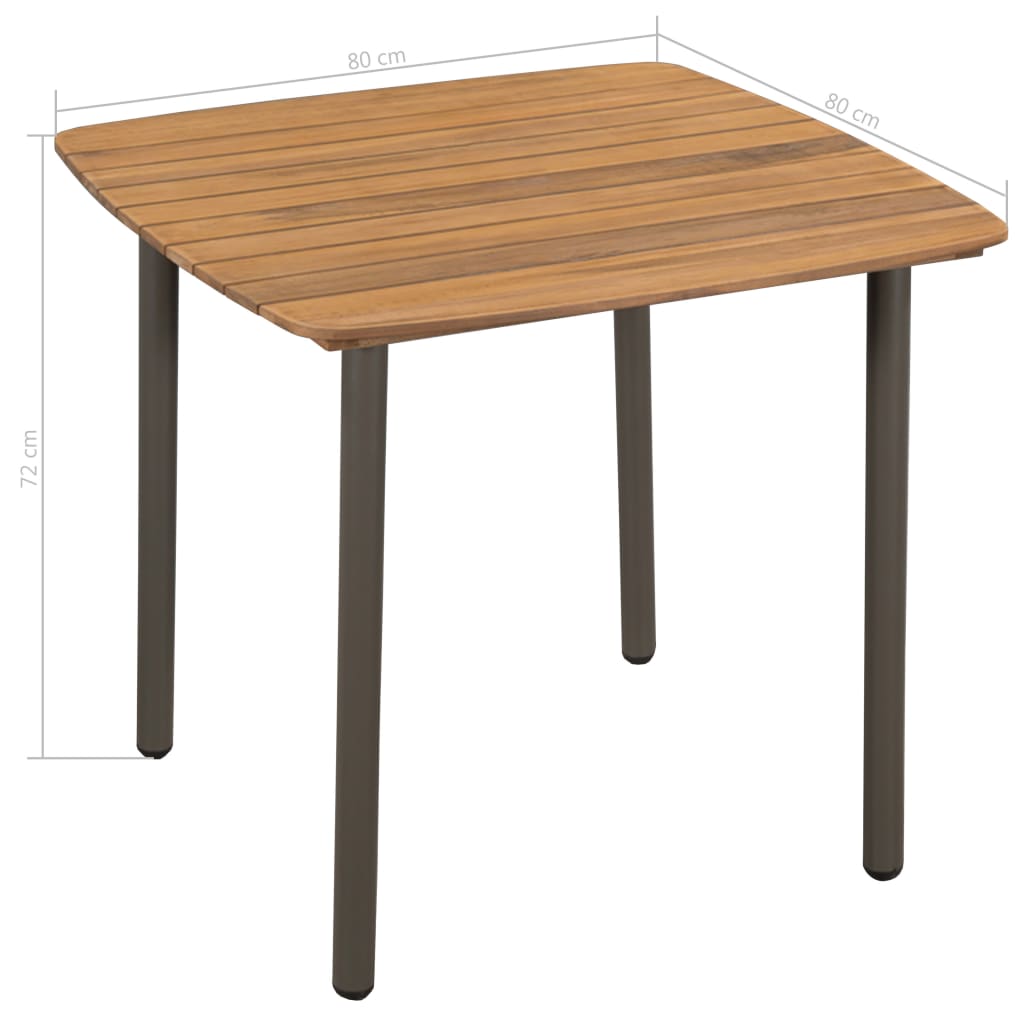 Table de jardin 80x80x72 cm bois d'acacia massif et acier