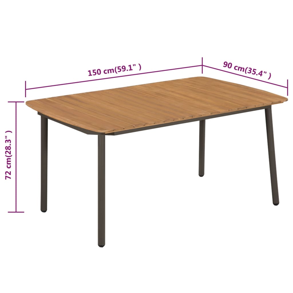 Table de jardin 80x80x72 cm bois d'acacia massif et acier