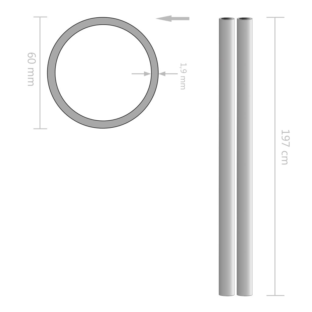 Tubes ronds V2A 2m Ø70x1,8mm inox 2 pcs