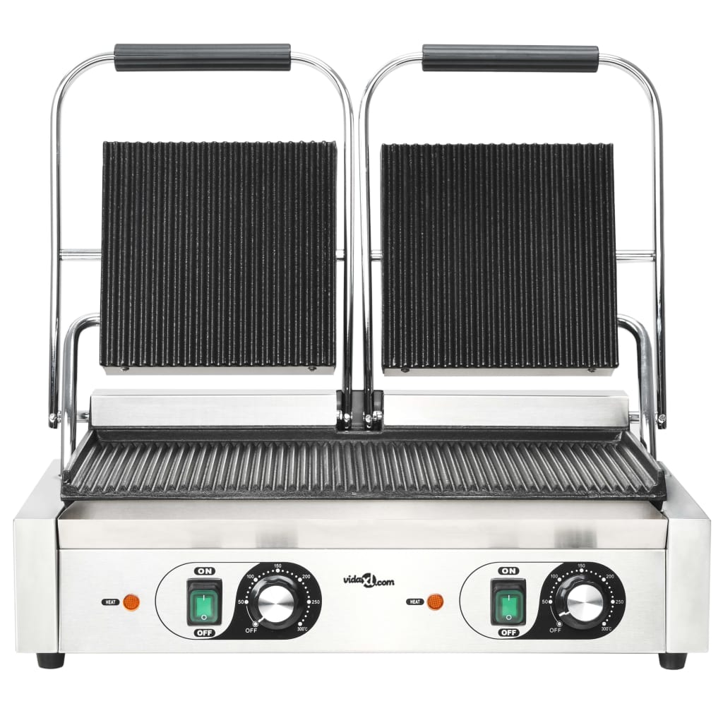 Panini grill gegroefd 1800 W 31x30,5x20 cm roestvrij staal