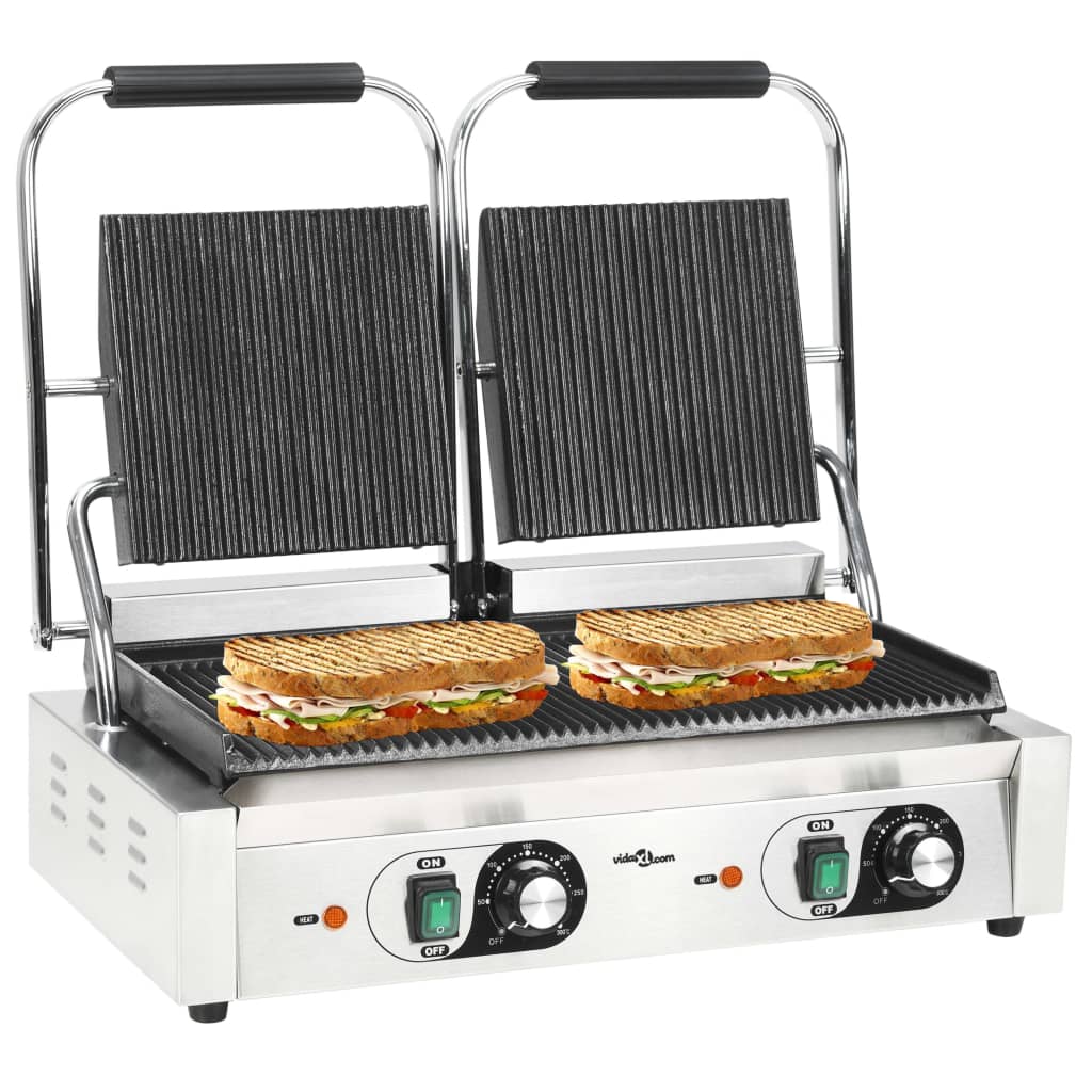 Panini grill gegroefd 1800 W 31x30,5x20 cm roestvrij staal