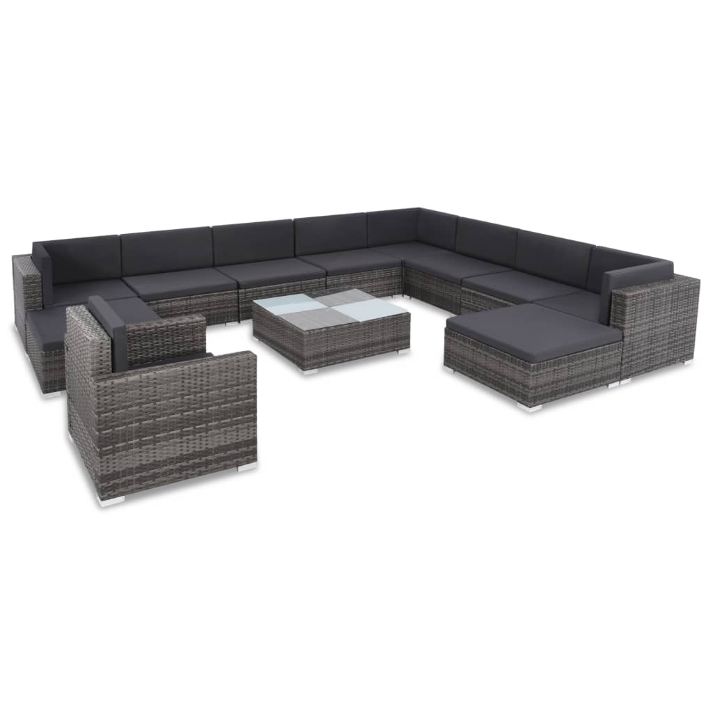 12-delige Loungeset met kussens poly rattan