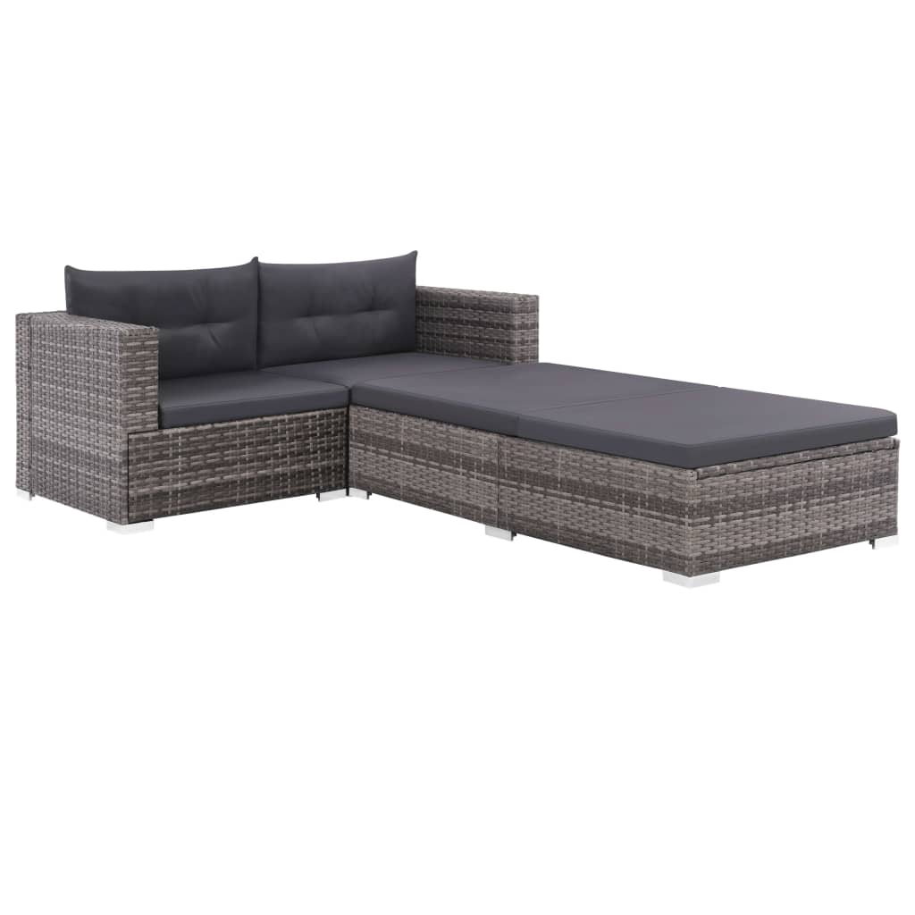 3-delige Loungeset met kussens poly rattan