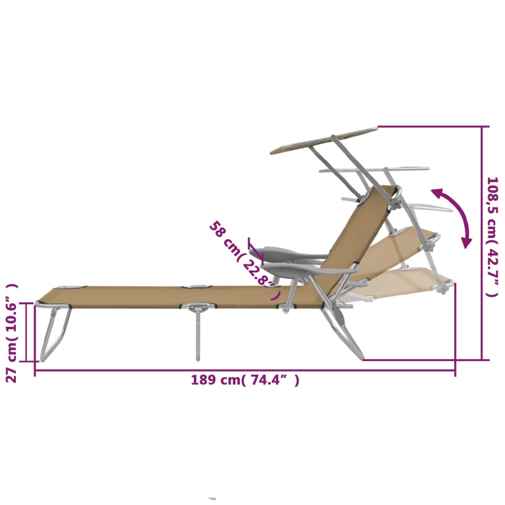 Chaise longue avec auvent en acier