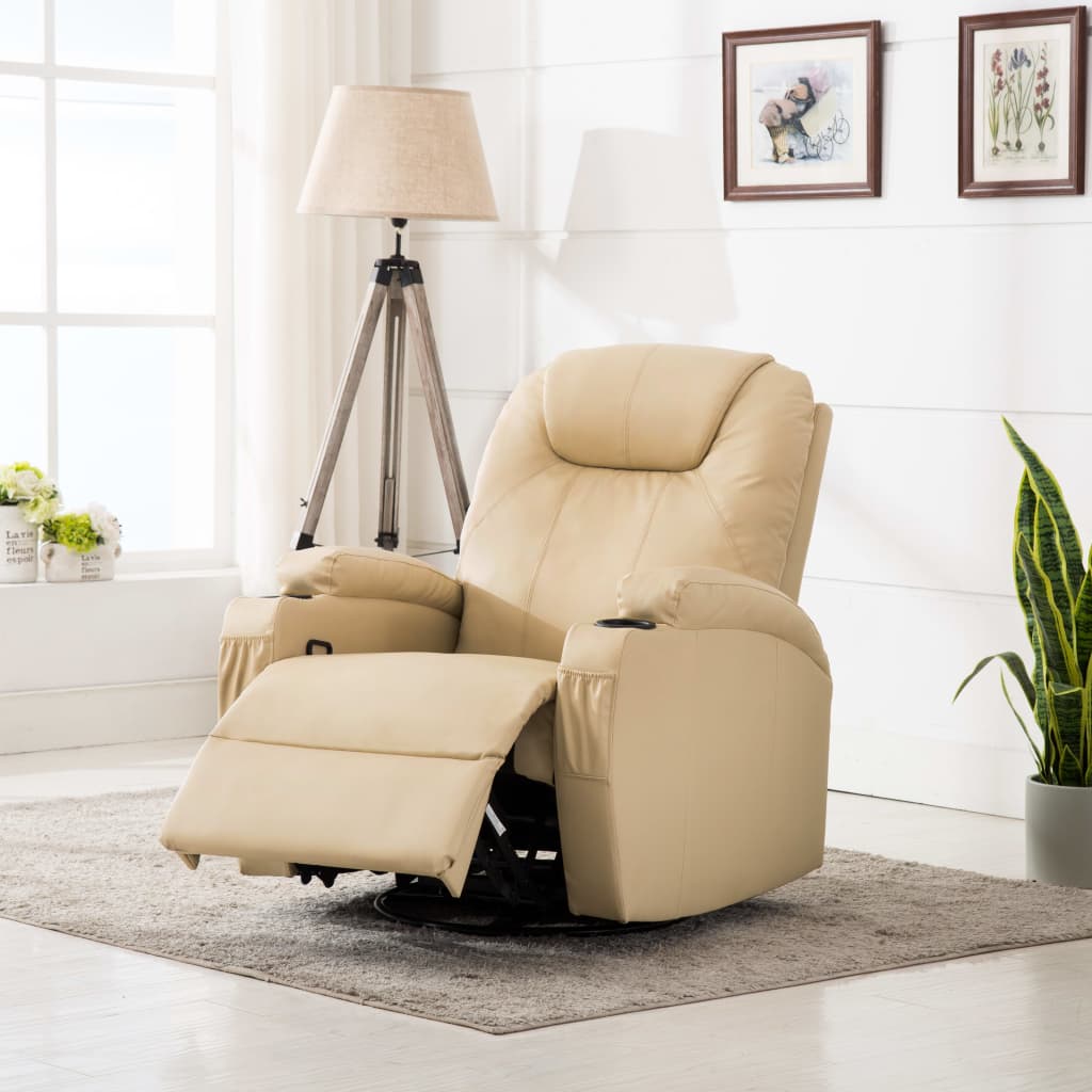 Fauteuil de massage à bascule simili cuir couleur crème