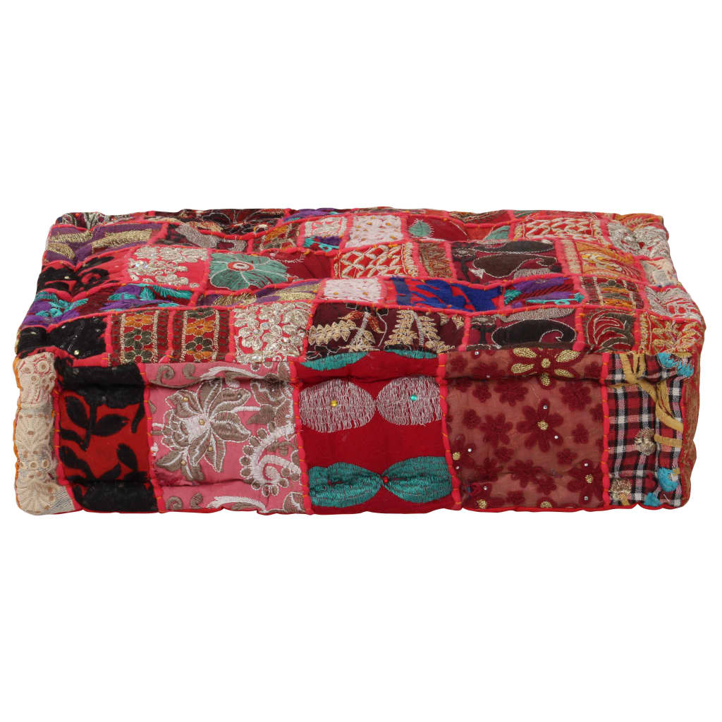 Pouf patchwork carré fait main 50x50x12 cm coton