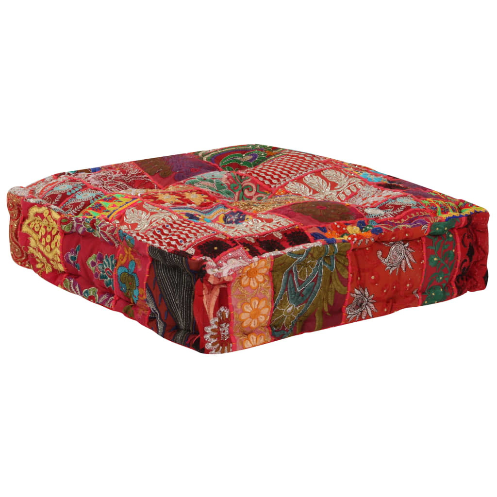 Pouf patchwork carré fait main 50x50x12 cm coton