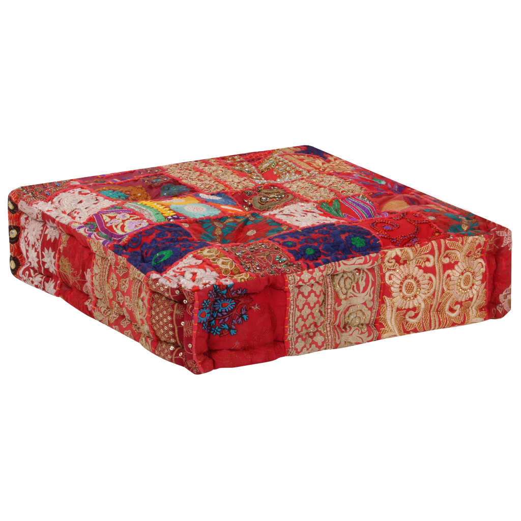 Pouf patchwork carré fait main 50x50x12 cm coton