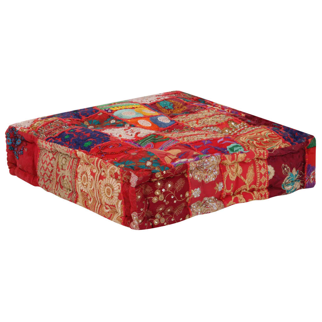 Pouf patchwork carré fait main 50x50x12 cm coton