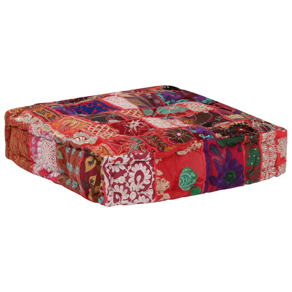 Pouf patchwork carré fait main 50x50x12 cm coton