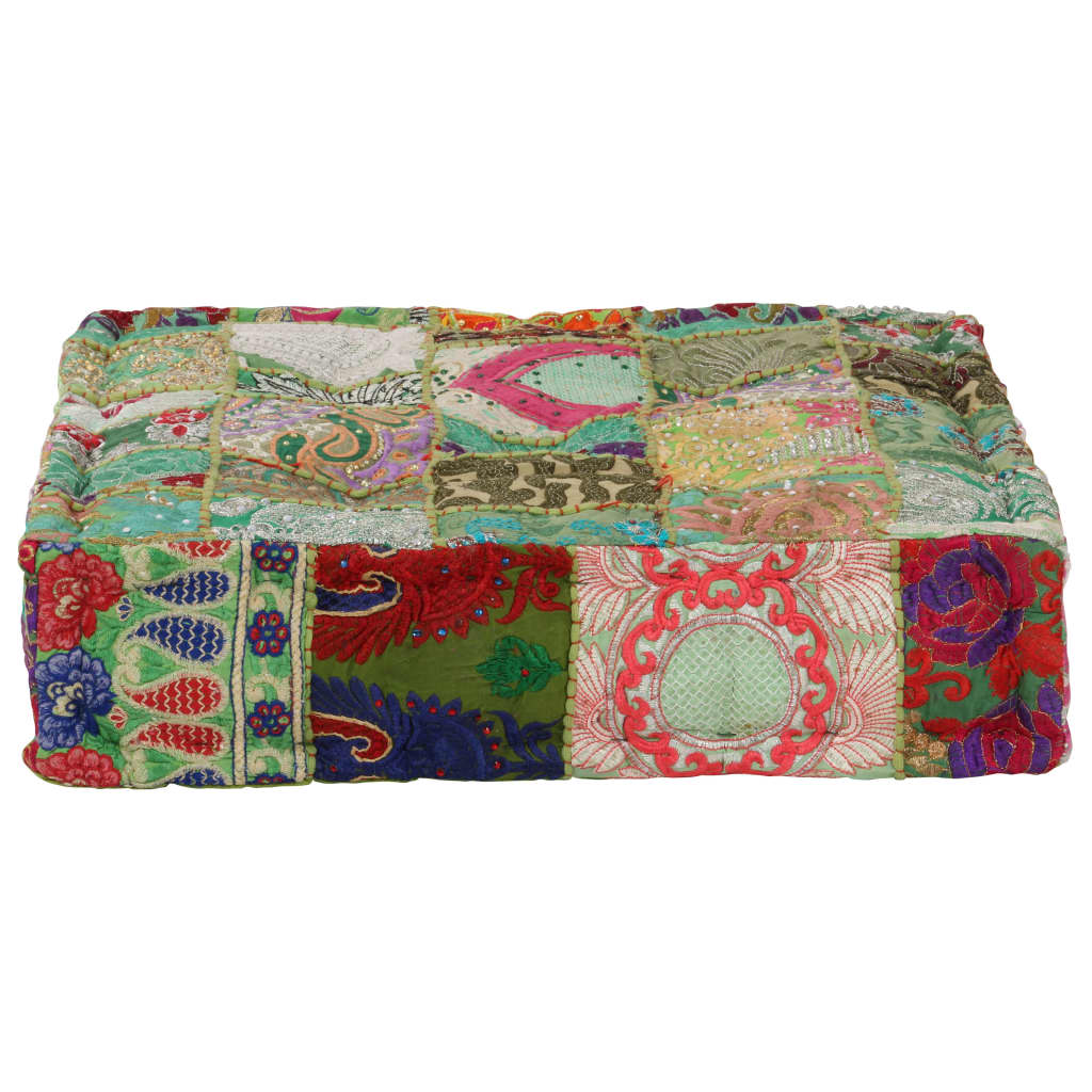 Pouf patchwork carré fait main 50x50x12 cm coton