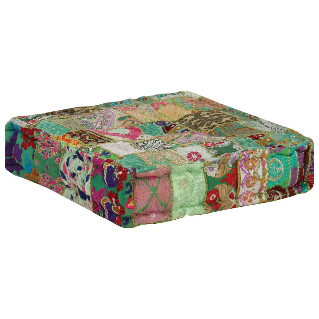 Pouf patchwork carré fait main 50x50x12 cm coton