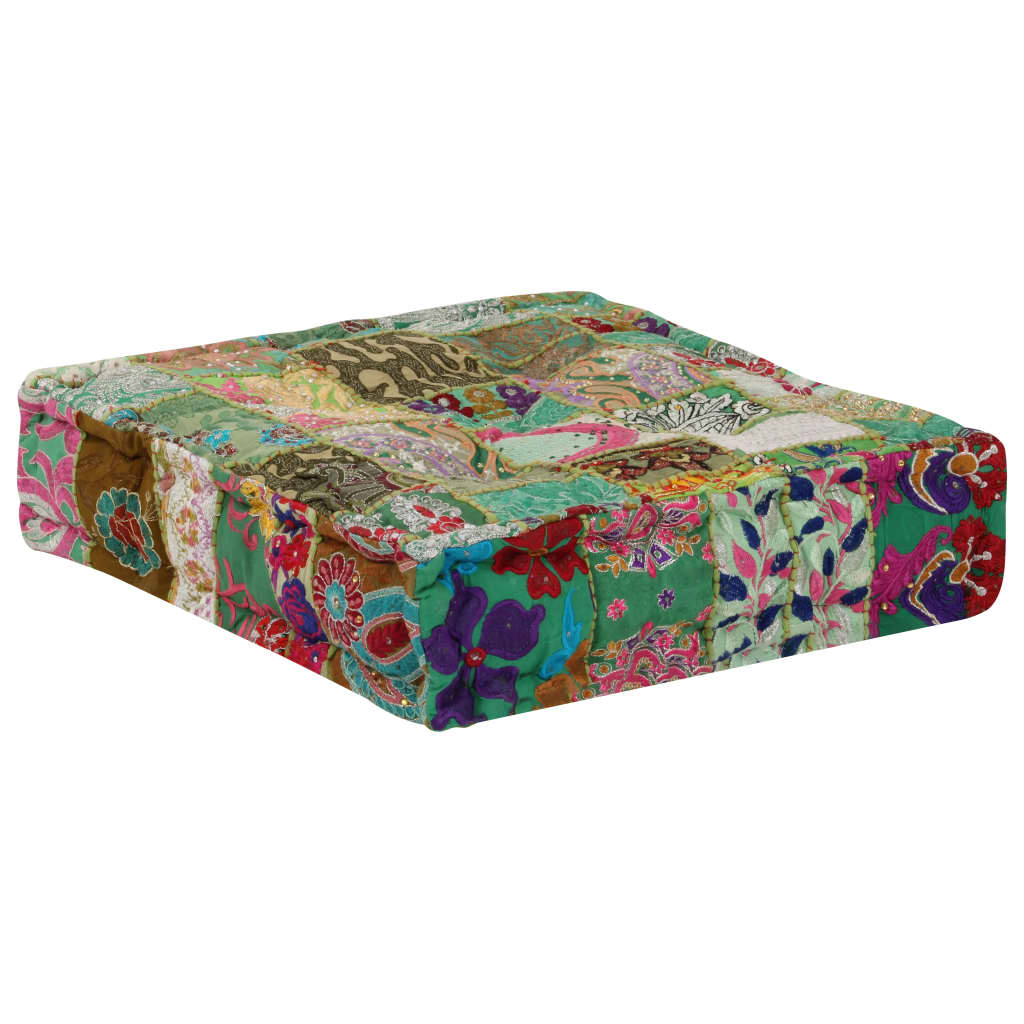 Pouf patchwork carré fait main 50x50x12 cm coton