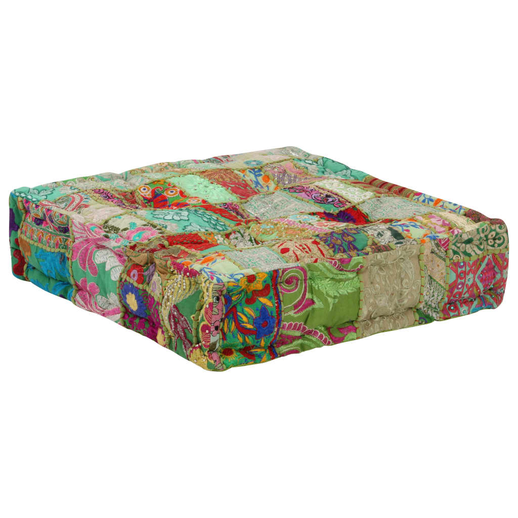 Pouf patchwork carré fait main 50x50x12 cm coton