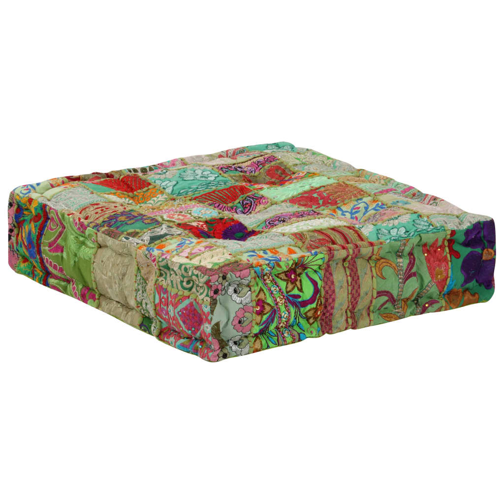 Pouf patchwork carré fait main 50x50x12 cm coton