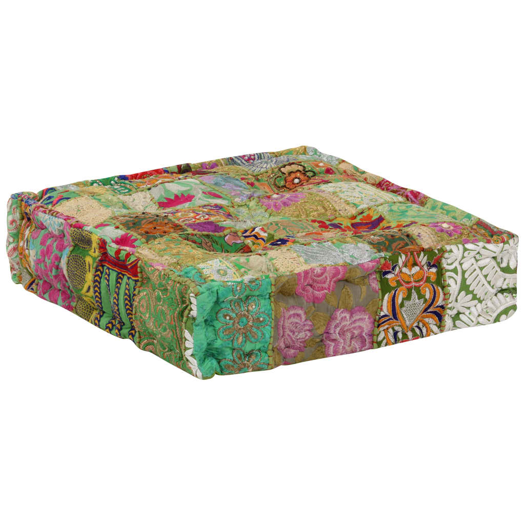 Pouf patchwork carré fait main 50x50x12 cm coton