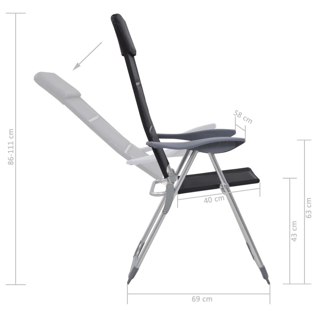 Campingstoelen 58x69x111 cm aluminium 2 st