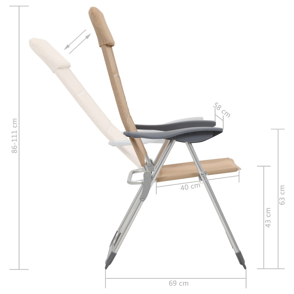 Campingstoelen 58x69x111 cm aluminium 2 st