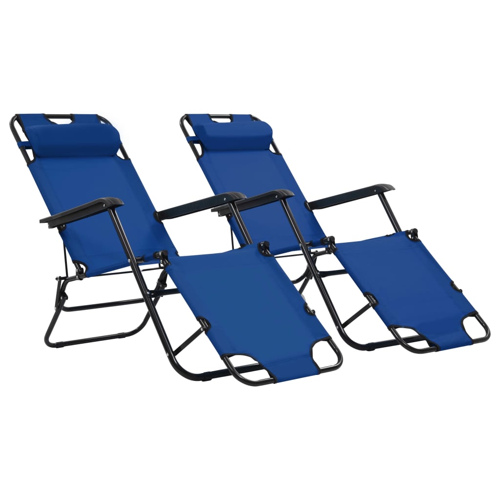 Chaises longues pliables 2 pcs avec repose-pieds en acier