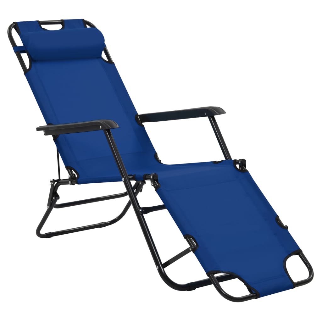 Chaises longues pliables 2 pcs avec repose-pieds en acier