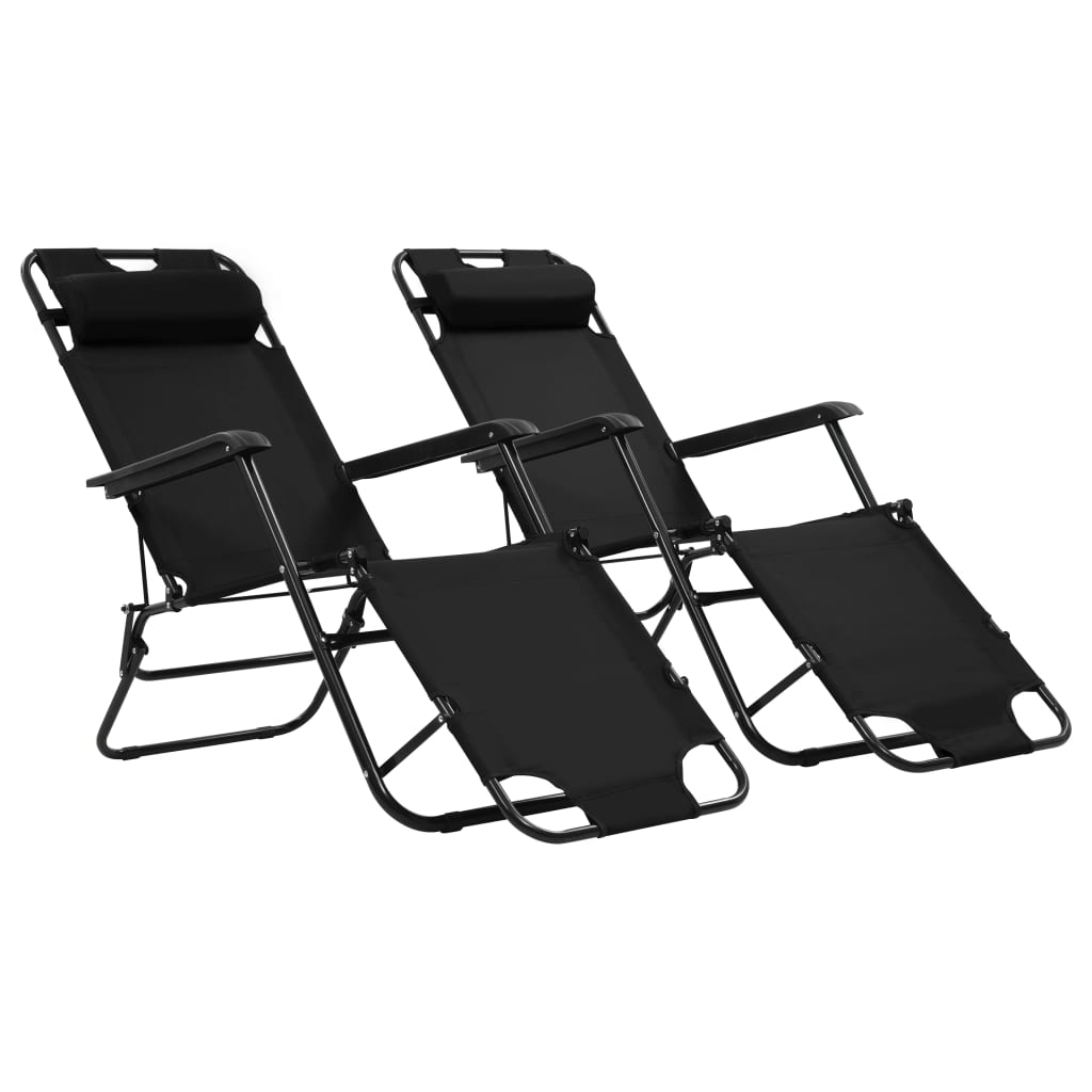 Chaises longues pliables 2 pcs avec repose-pieds en acier